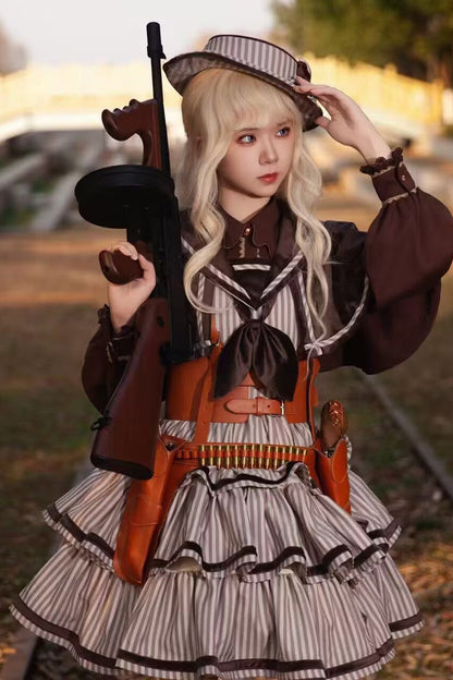 Sweet Lolita Dress - From Afar, 2 Colors, Striped, Layered, Bow Detail - additional product view 10