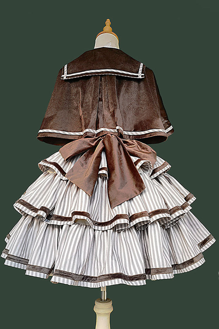 Sweet Lolita Dress - From Afar, 2 Colors, Striped, Layered, Bow Detail - additional product view 12