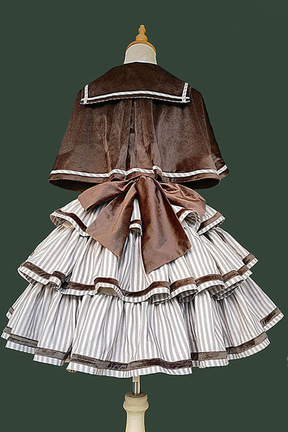 Sweet Lolita Dress - From Afar, 2 Colors, Striped, Layered, Bow Detail - additional product view 12
