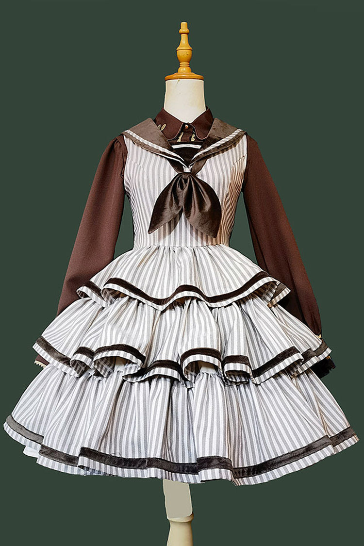 Sweet Lolita Dress - From Afar, 2 Colors, Striped, Layered, Bow Detail - additional product view 13