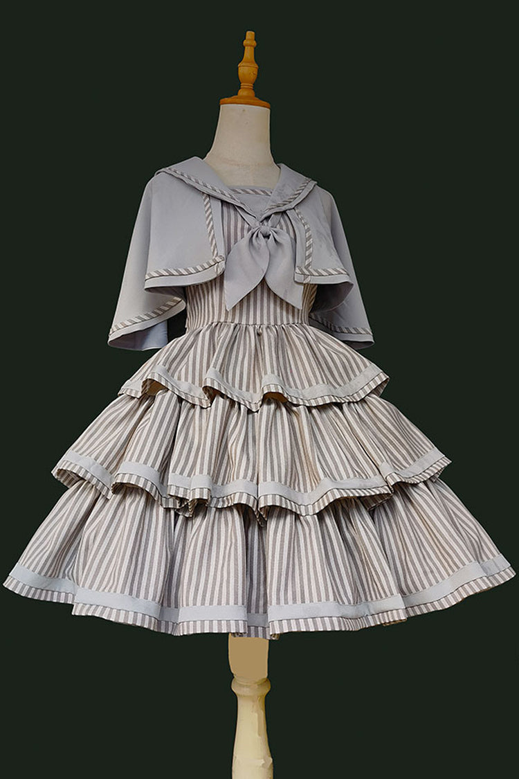 Sweet Lolita Dress - From Afar, 2 Colors, Striped, Layered, Bow Detail - additional product view 14