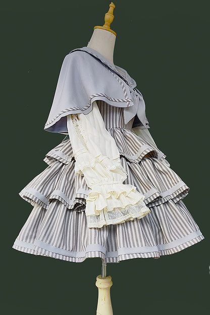 Sweet Lolita Dress - From Afar, 2 Colors, Striped, Layered, Bow Detail - additional product view 15