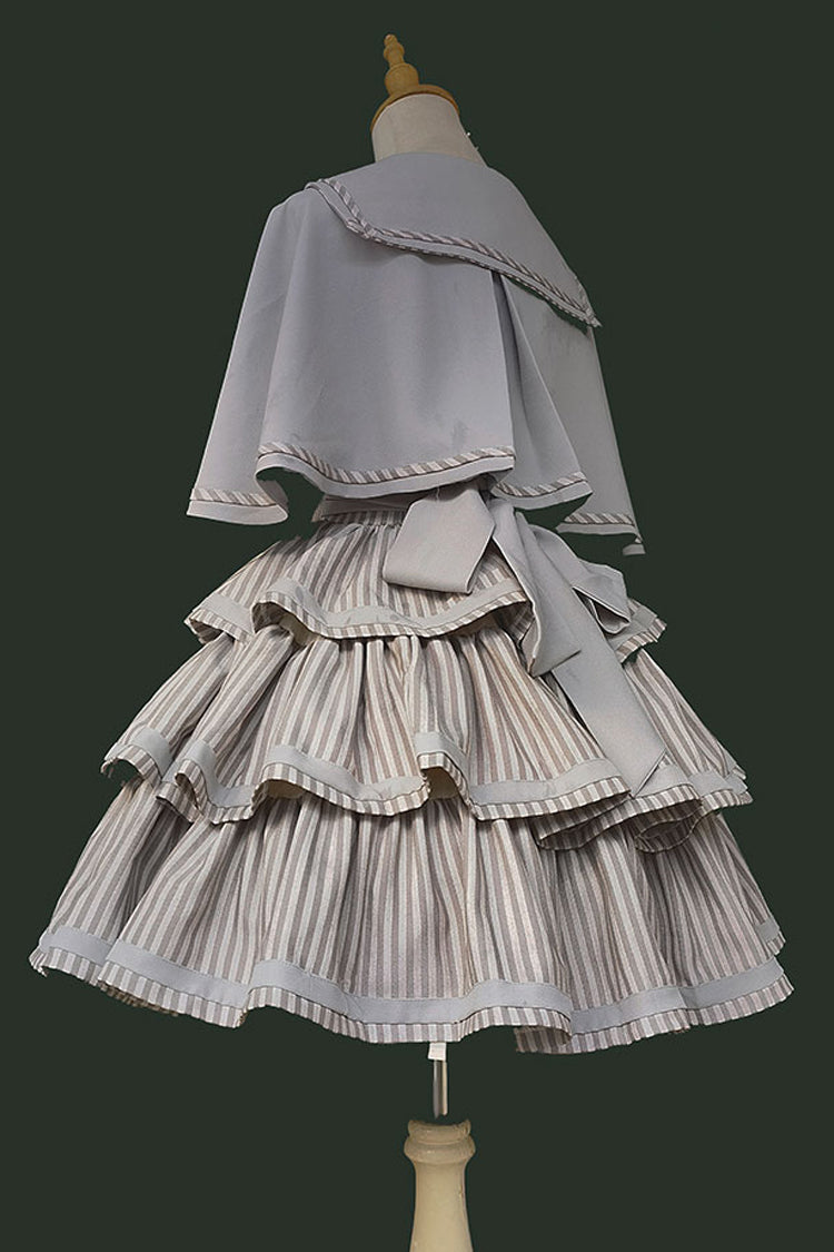 Sweet Lolita Dress - From Afar, 2 Colors, Striped, Layered, Bow Detail - additional product view 16