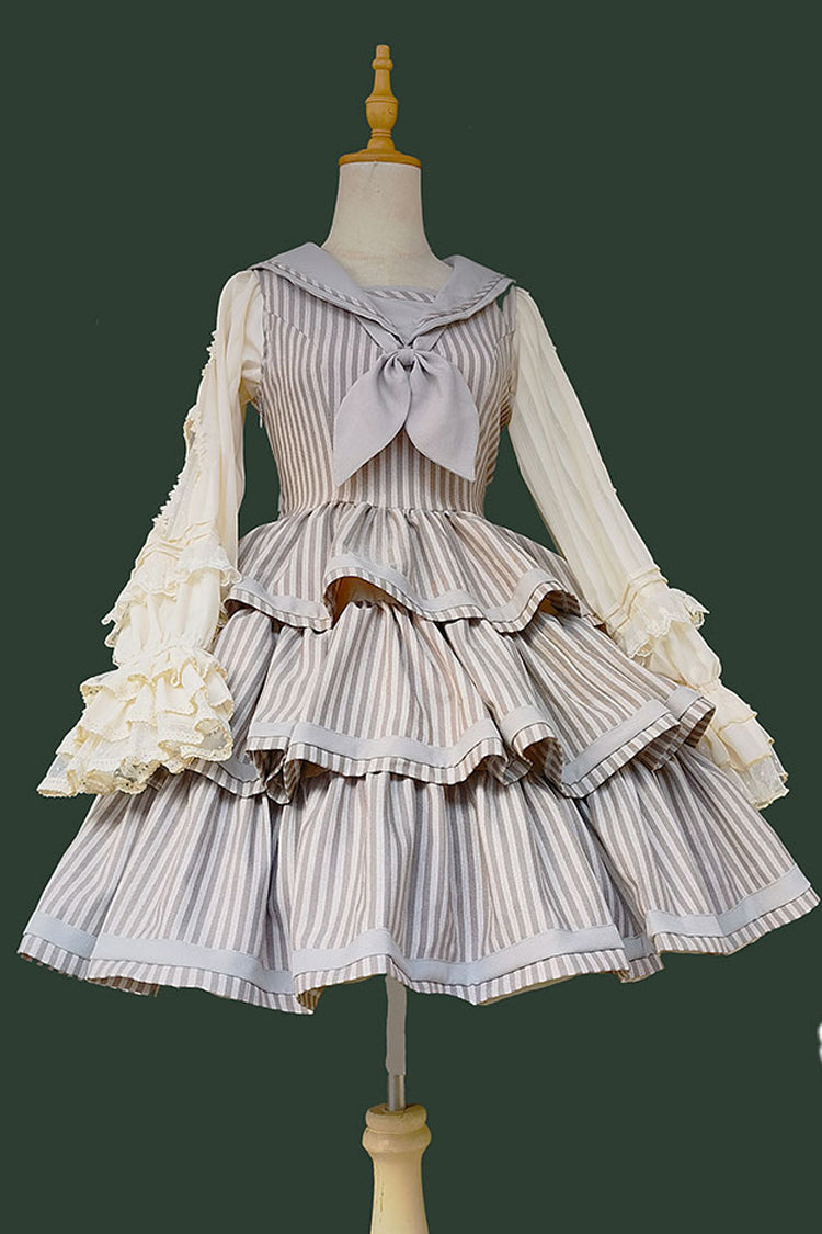 Sweet Lolita Dress - From Afar, 2 Colors, Striped, Layered, Bow Detail - additional product view 17