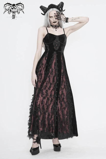 Sweet Lolita Dress - Front Chest Decals Dense Velvet, Red, Women's Style, Lace Trim - additional product view 3
