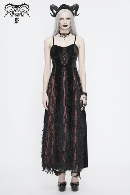 Sweet Lolita Dress - Front Chest Decals Dense Velvet, Red, Women's Style, Lace Trim - additional product view 4