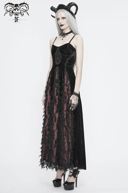 Sweet Lolita Dress - Front Chest Decals Dense Velvet, Red, Women's Style, Lace Trim - additional product view 5