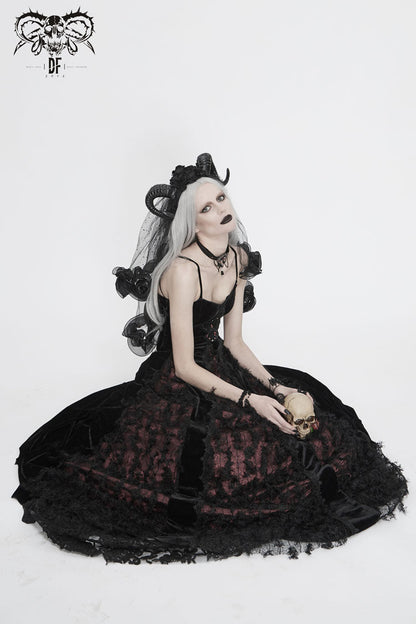 Sweet Lolita Dress - Front Chest Decals Dense Velvet, Red, Women's Style, Lace Trim - additional product view 7
