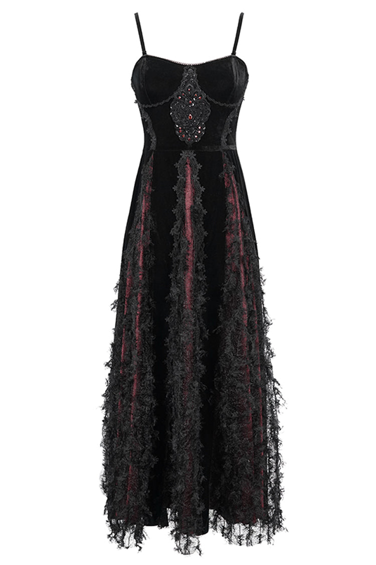 Sweet Lolita Dress - Front Chest Decals Dense Velvet, Red, Women's Style, Lace Trim - additional product view 8