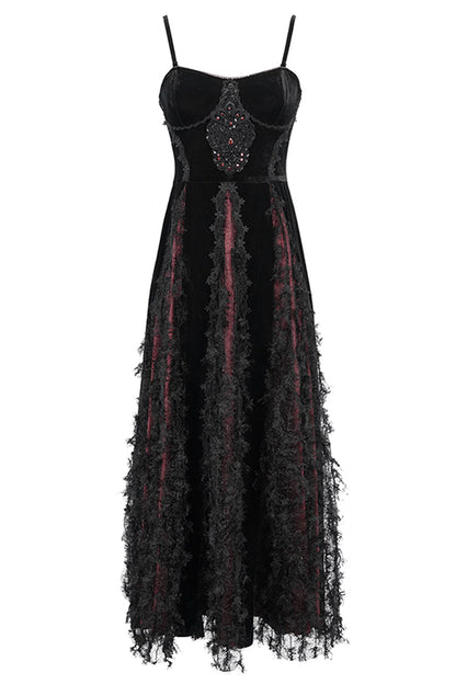 Sweet Lolita Dress - Front Chest Decals Dense Velvet, Red, Women's Style, Lace Trim - additional product view 8