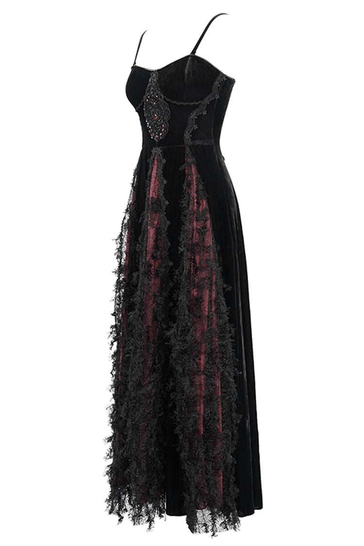 Sweet Lolita Dress - Front Chest Decals Dense Velvet, Red, Women's Style, Lace Trim - additional product view 9