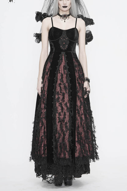 Sweet Lolita Dress - Front Chest Decals Dense Velvet, Red, Women's Style, Lace Trim - main product image