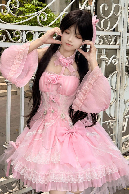 Sweet Lolita Dress - Galaxy Flower Language, 2 Colors, Layered, Bow Detail, Ruffled - additional product view 2