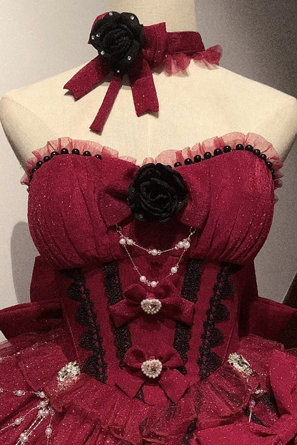 Sweet Lolita Dress - Galaxy Flower Language, 2 Colors, Layered, Bow Detail, Ruffled - additional product view 6