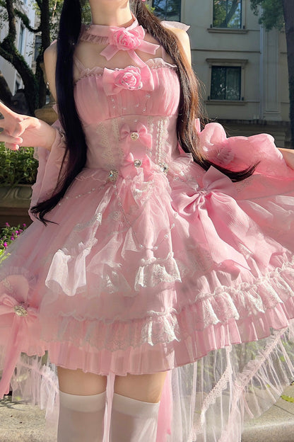 Sweet Lolita Dress - Galaxy Flower Language, 2 Colors, Layered, Bow Detail, Ruffled - main product image