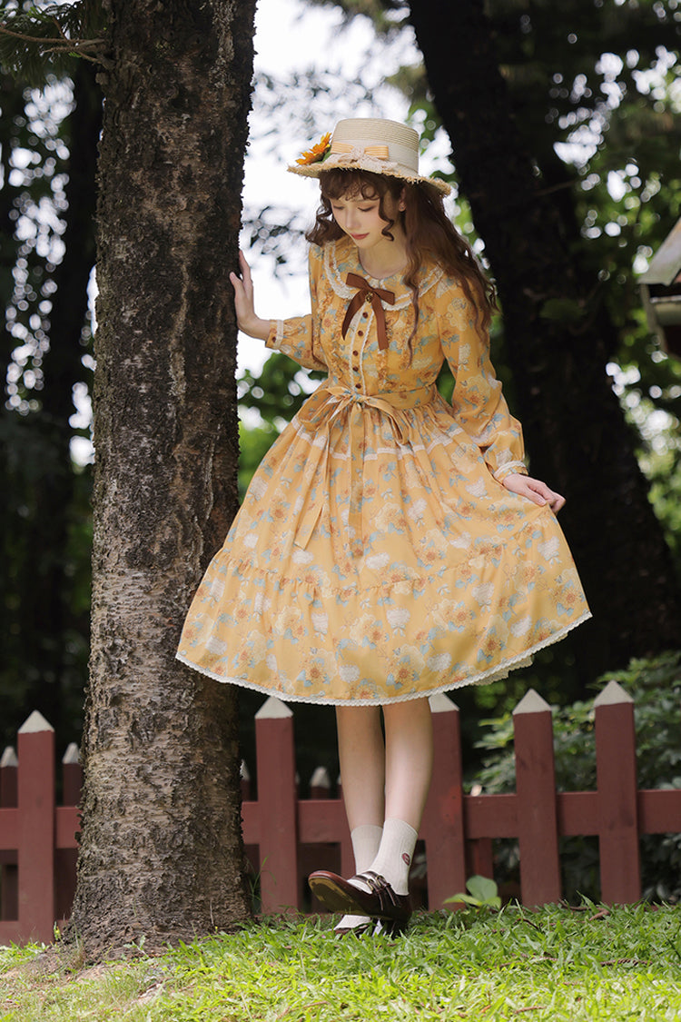 Sweet Lolita Dress - Gardening Sunflower, Yellow, Bow Detail, Lace Trim, Ruffled - additional product view 2