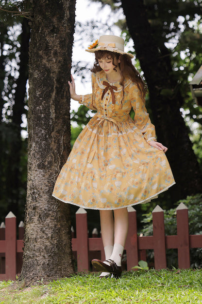 Sweet Lolita Dress - Gardening Sunflower, Yellow, Bow Detail, Lace Trim, Ruffled - additional product view 2
