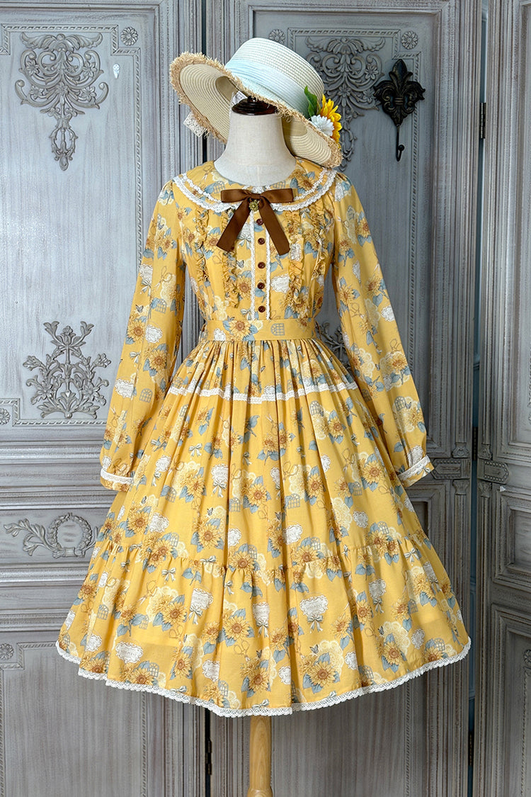 Sweet Lolita Dress - Gardening Sunflower, Yellow, Bow Detail, Lace Trim, Ruffled - additional product view 3