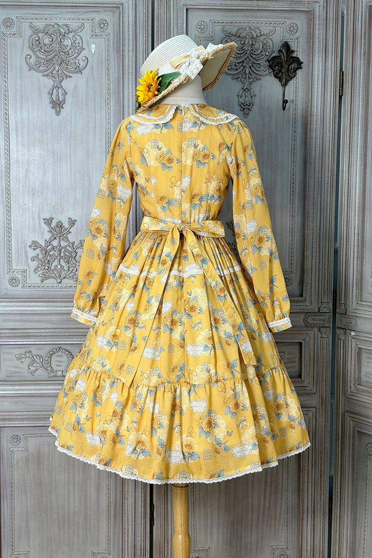 Sweet Lolita Dress - Gardening Sunflower, Yellow, Bow Detail, Lace Trim, Ruffled - additional product view 4