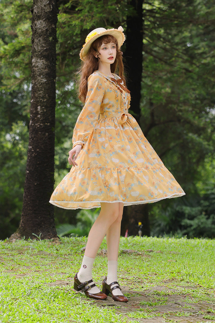 Sweet Lolita Dress - Gardening Sunflower, Yellow, Bow Detail, Lace Trim, Ruffled - additional product view 5