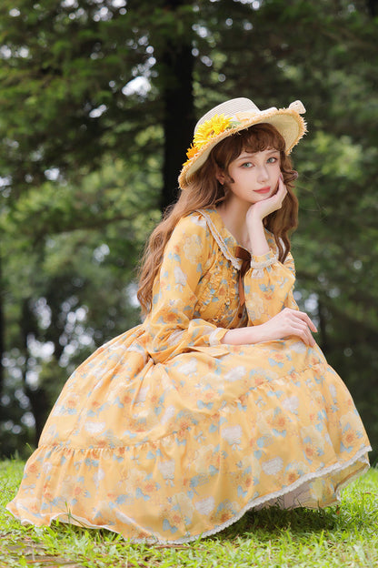 Sweet Lolita Dress - Gardening Sunflower, Yellow, Bow Detail, Lace Trim, Ruffled - additional product view 6