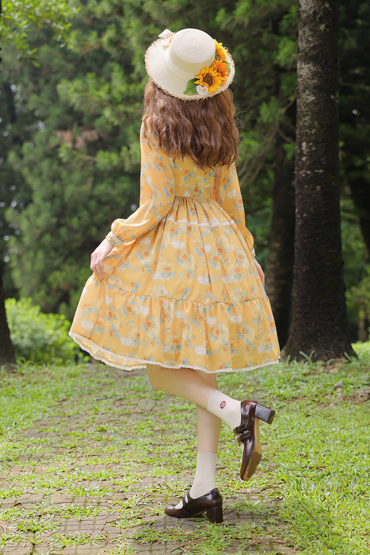 Sweet Lolita Dress - Gardening Sunflower, Yellow, Bow Detail, Lace Trim, Ruffled - additional product view 7
