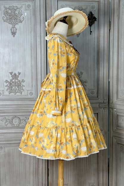 Sweet Lolita Dress - Gardening Sunflower, Yellow, Bow Detail, Lace Trim, Ruffled - additional product view 8