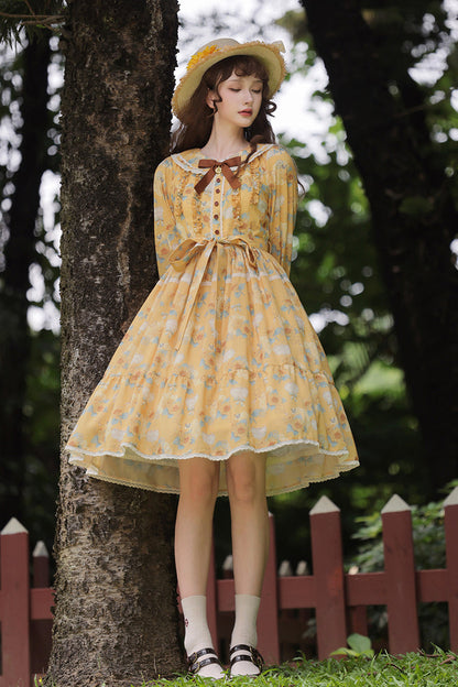 Sweet Lolita Dress - Gardening Sunflower, Yellow, Bow Detail, Lace Trim, Ruffled - additional product view 10