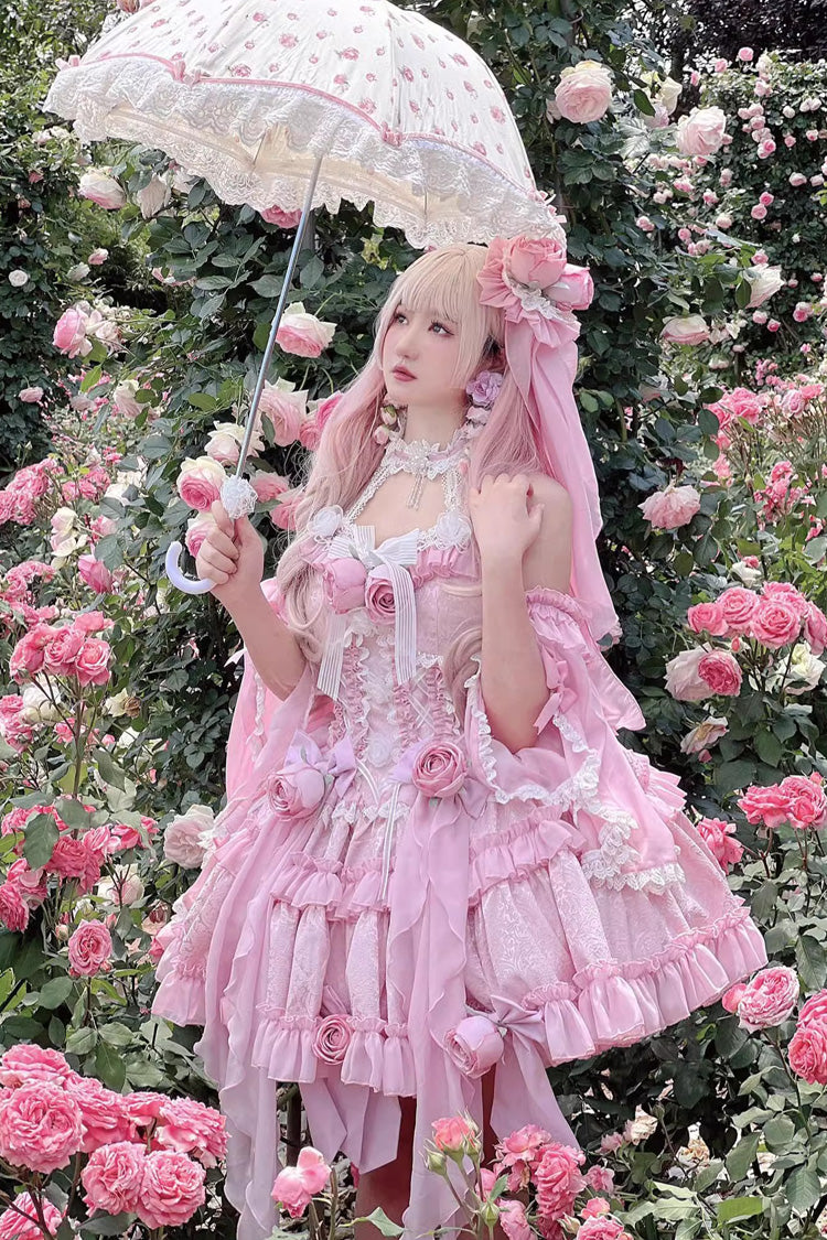 Sweet Lolita Dress - Gem Princess Fish Bone Detached, 2 Colors, Lace Trim, Bow Detail - additional product view 5