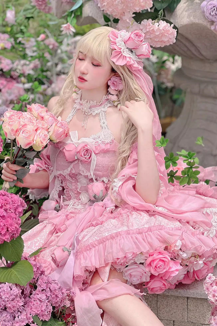 Sweet Lolita Dress - Gem Princess Fish Bone Detached, 2 Colors, Lace Trim, Bow Detail - additional product view 6