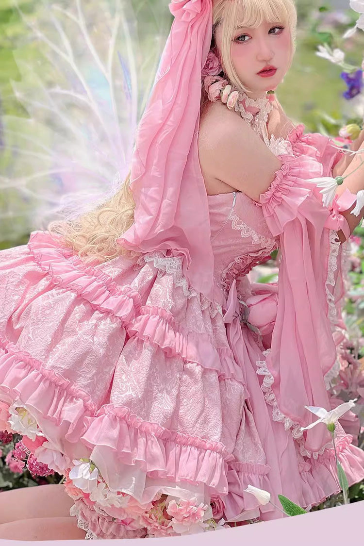 Sweet Lolita Dress - Gem Princess Fish Bone Detached, 2 Colors, Lace Trim, Bow Detail - additional product view 7
