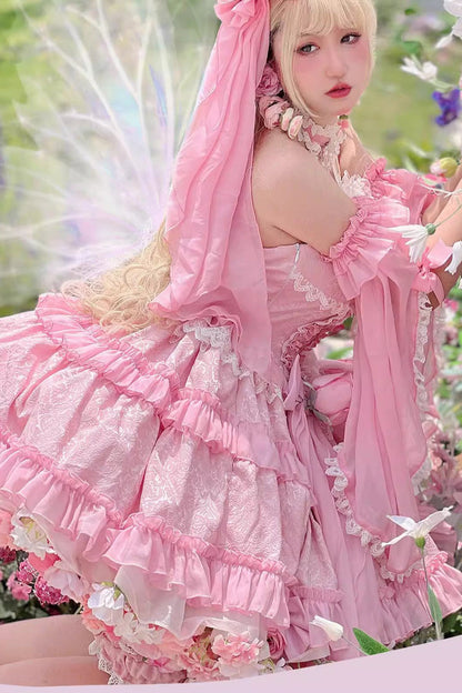 Sweet Lolita Dress - Gem Princess Fish Bone Detached, 2 Colors, Lace Trim, Bow Detail - additional product view 7