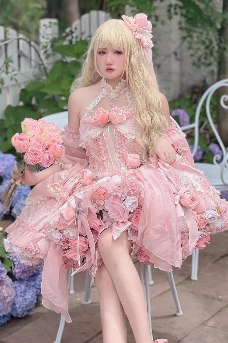 Sweet Lolita Dress - Gem Princess Fish Bone Detached, 2 Colors, Lace Trim, Bow Detail - additional product view 10