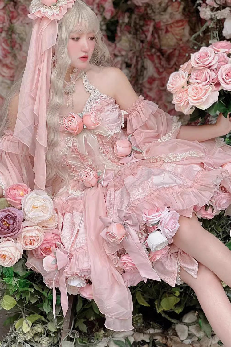 Sweet Lolita Dress - Gem Princess Fish Bone Detached, 2 Colors, Lace Trim, Bow Detail - additional product view 11