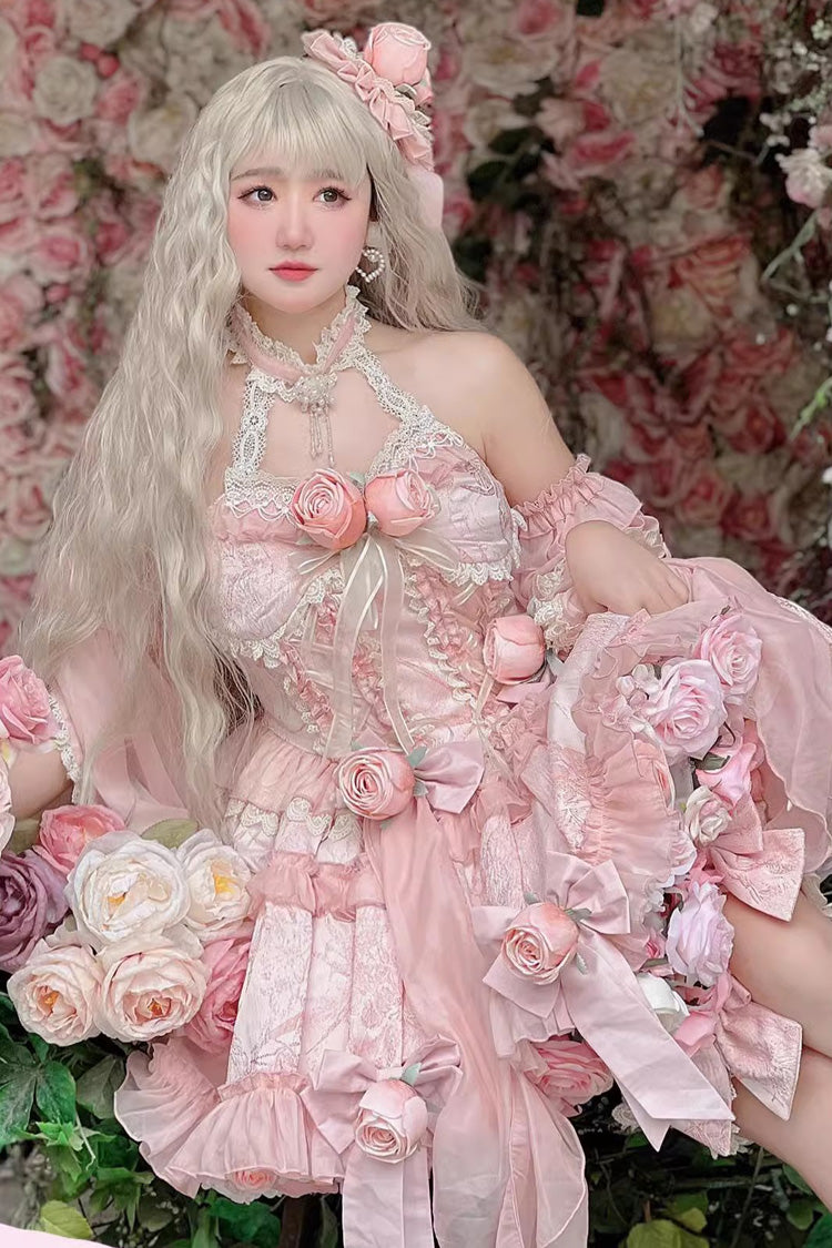 Sweet Lolita Dress - Gem Princess Fish Bone Detached, 2 Colors, Lace Trim, Bow Detail - additional product view 12