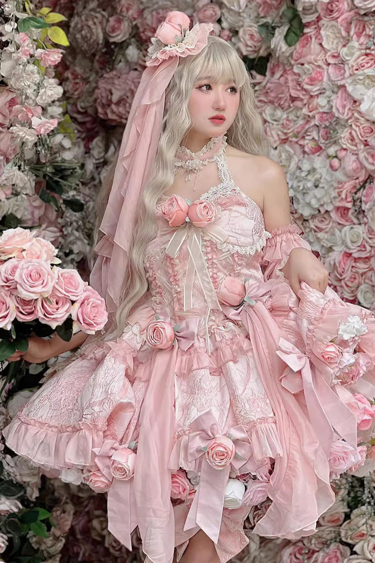 Sweet Lolita Dress - Gem Princess Fish Bone Detached, 2 Colors, Lace Trim, Bow Detail - main product image