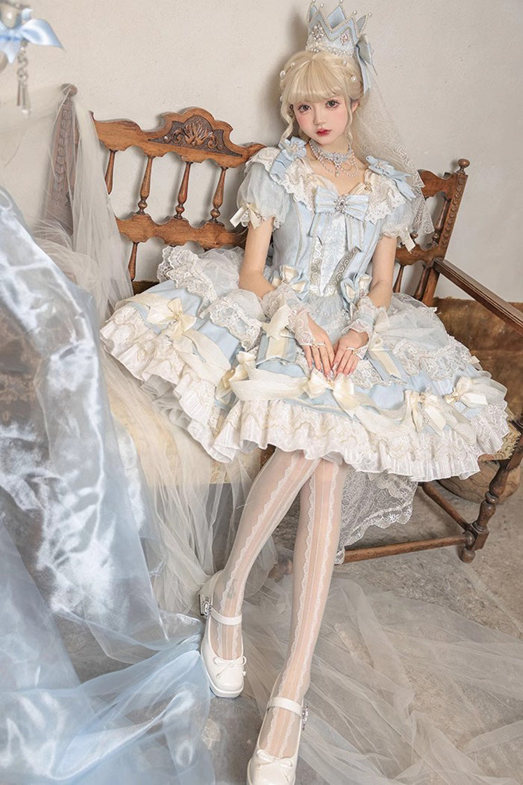 Sweet Lolita Dress - Girls' Day, Blue, Bow Detail, Lace Trim, Ruffled - additional product view 2