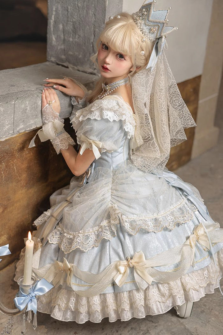 Sweet Lolita Dress - Girls' Day, Blue, Bow Detail, Lace Trim, Ruffled - additional product view 4