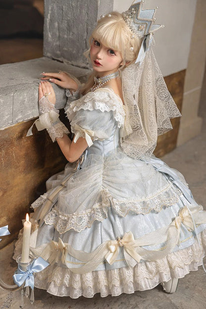 Sweet Lolita Dress - Girls' Day, Blue, Bow Detail, Lace Trim, Ruffled - additional product view 4