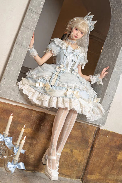 Sweet Lolita Dress - Girls' Day, Blue, Bow Detail, Lace Trim, Ruffled - additional product view 5