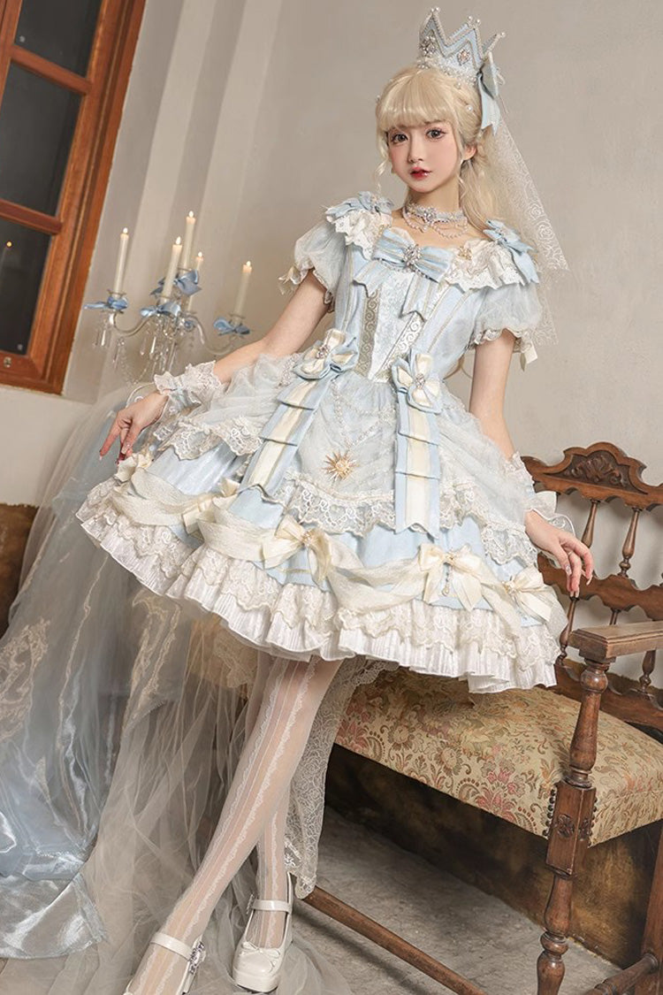Sweet Lolita Dress - Girls' Day, Blue, Bow Detail, Lace Trim, Ruffled - main product image