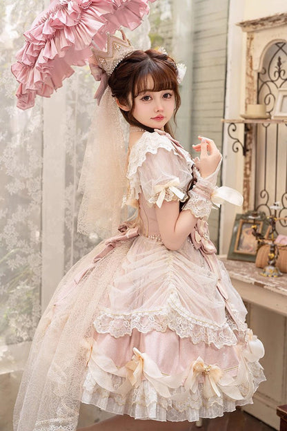 Sweet Lolita Dress - Girls' Day, Pink, Bow Detail, Lace Trim, Ruffled - additional product view 2