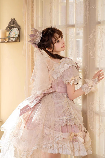 Sweet Lolita Dress - Girls' Day, Pink, Bow Detail, Lace Trim, Ruffled - additional product view 5