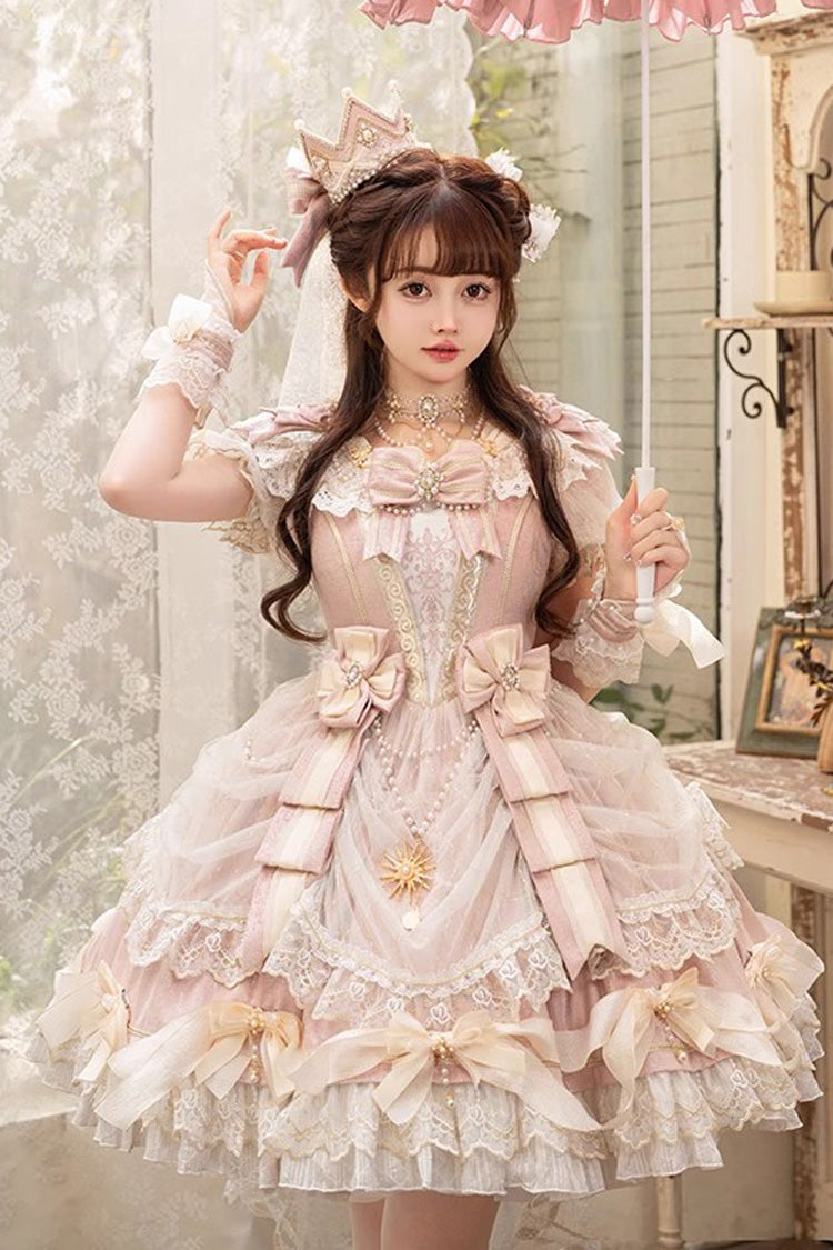 Sweet Lolita Dress - Girls' Day, Pink, Bow Detail, Lace Trim, Ruffled - main product image
