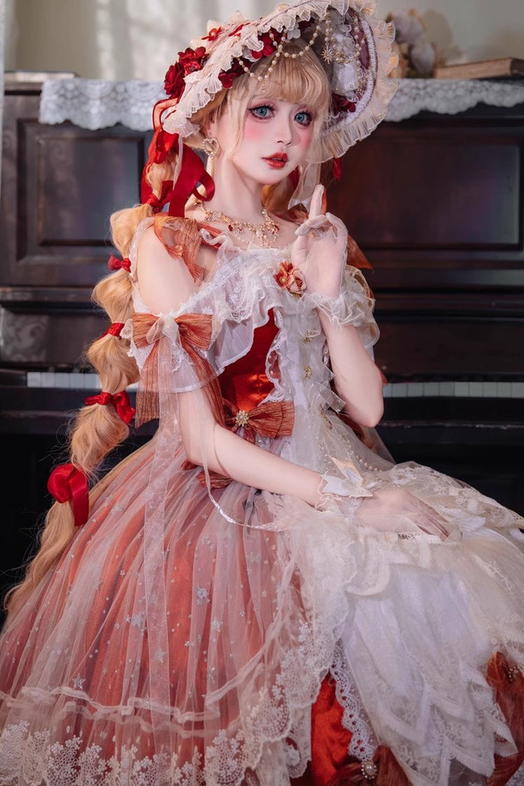 Sweet Lolita Dress - Glazed Phantom, Red, Ruffled, Bow Detail, Lace Trim - additional product view 2