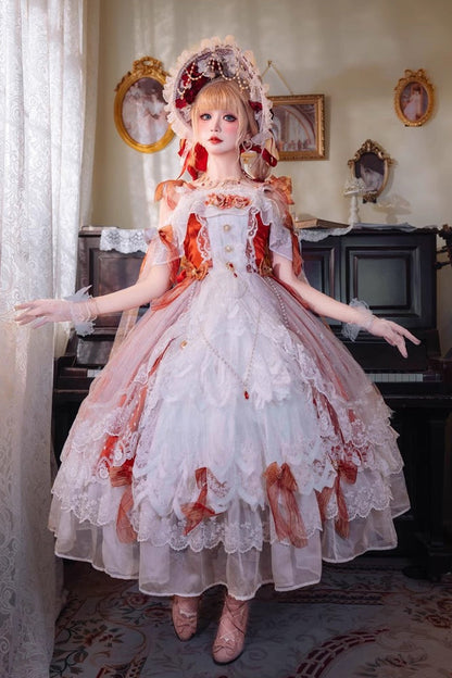 Sweet Lolita Dress - Glazed Phantom, Red, Ruffled, Bow Detail, Lace Trim - additional product view 3