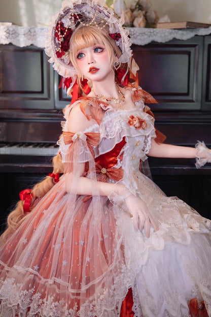 Sweet Lolita Dress - Glazed Phantom, Red, Ruffled, Bow Detail, Lace Trim - additional product view 4