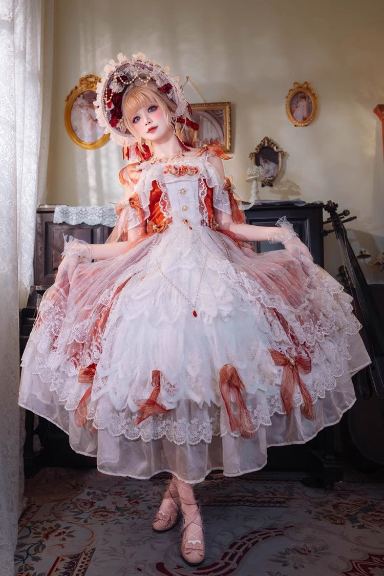 Sweet Lolita Dress - Glazed Phantom, Red, Ruffled, Bow Detail, Lace Trim - additional product view 5