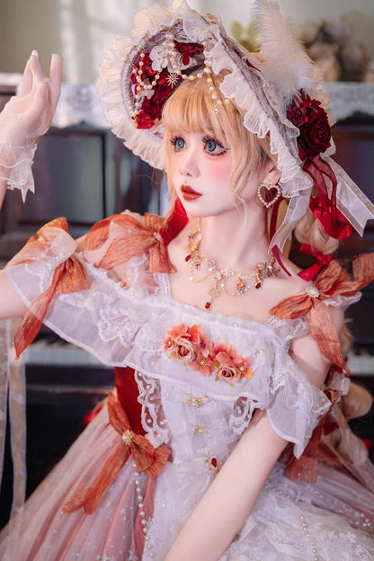 Sweet Lolita Dress - Glazed Phantom, Red, Ruffled, Bow Detail, Lace Trim - additional product view 6