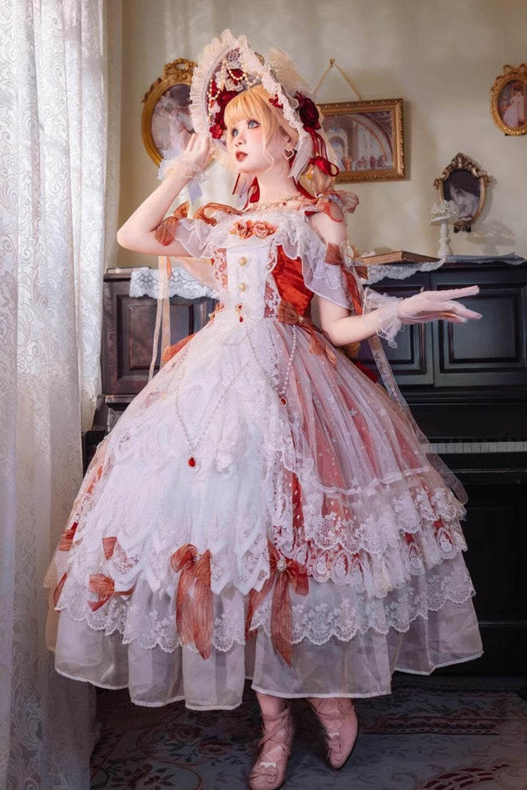 Sweet Lolita Dress - Glazed Phantom, Red, Ruffled, Bow Detail, Lace Trim - additional product view 7